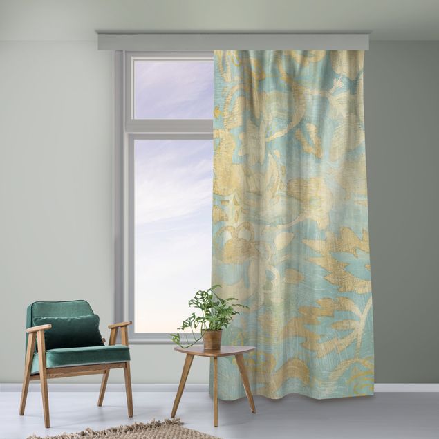 cortinas para janelas pequenas Moroccan Collage In Gold And Turquoise II