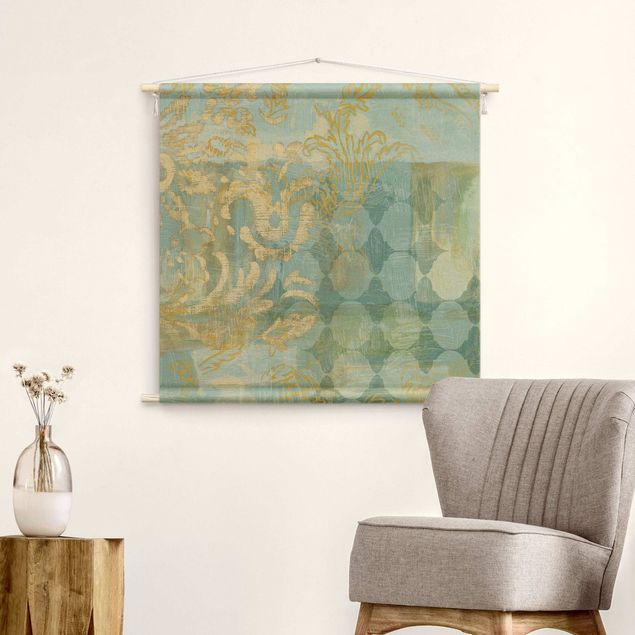 Tapeçaria de parede XXL Moroccan Collage In Gold And Turquoise