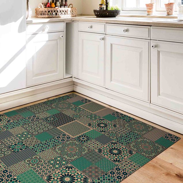 Tapete azul Moroccan Mosaic Tiles Turquoise Blue