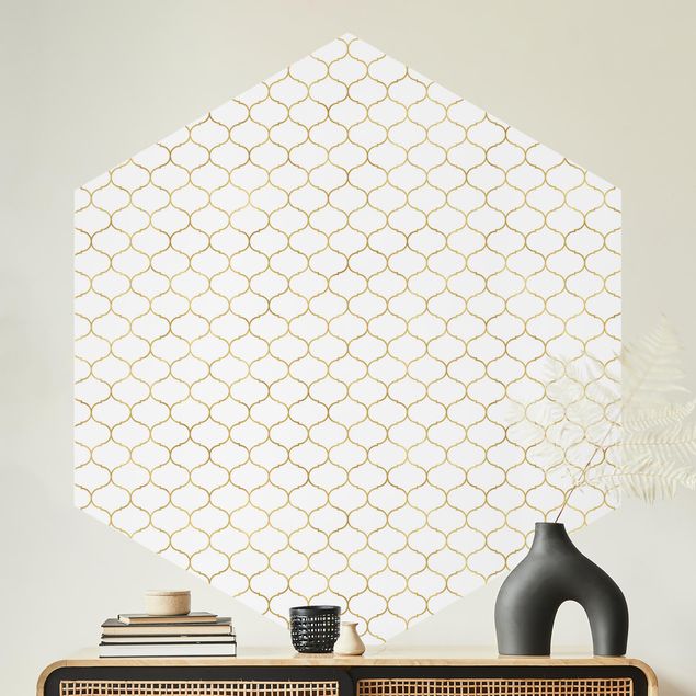 Papel de parede geométrico Moroccan Watercolour Line Pattern Gold