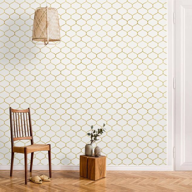 decoraçao para parede de cozinha Moroccan Watercolour Line Pattern Gold