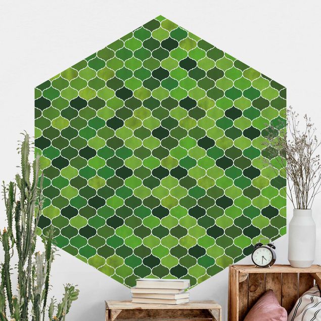 papel de parede geometria Moroccan Watercolour Pattern Green