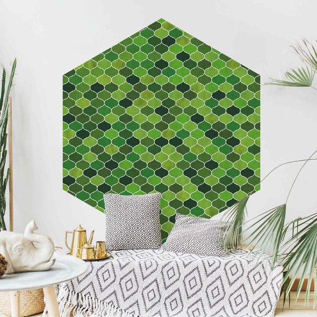 Papel de parede padrões Moroccan Watercolour Pattern Green