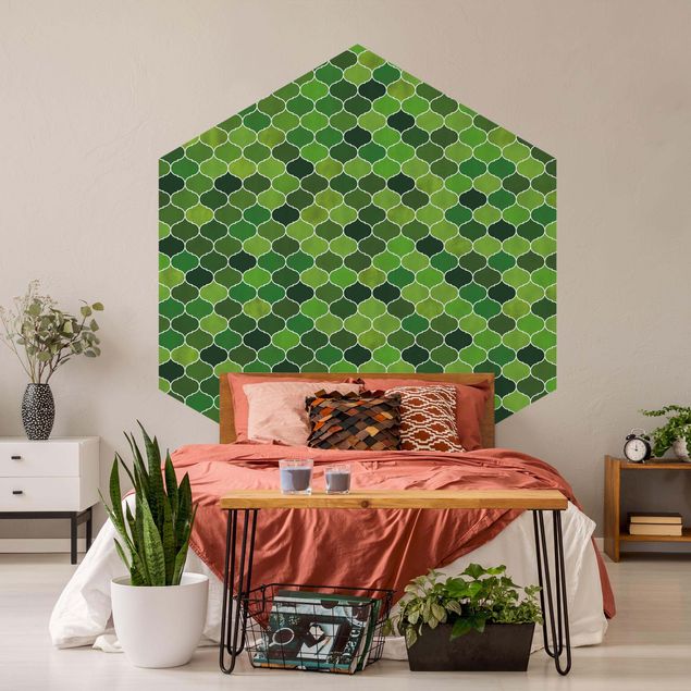 papel de parede moderno para sala Moroccan Watercolour Pattern Green