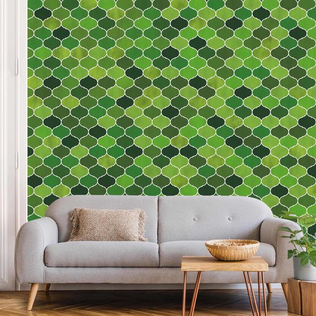Papel de parede padrões Moroccan Watercolour Pattern Green