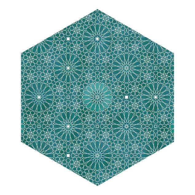 Papel de parede azul turquesa Moroccan Flower Pattern