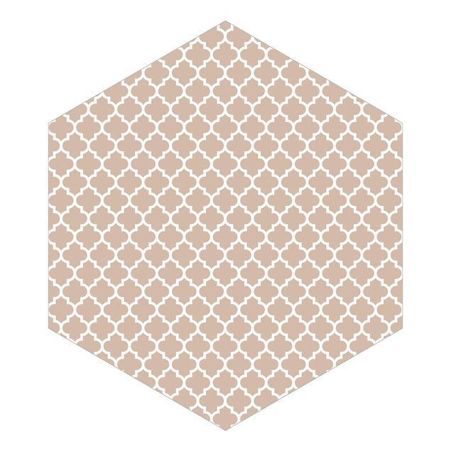 Papel de parede hexagonal Moroccan Pattern With Ornaments In Front Of Beige