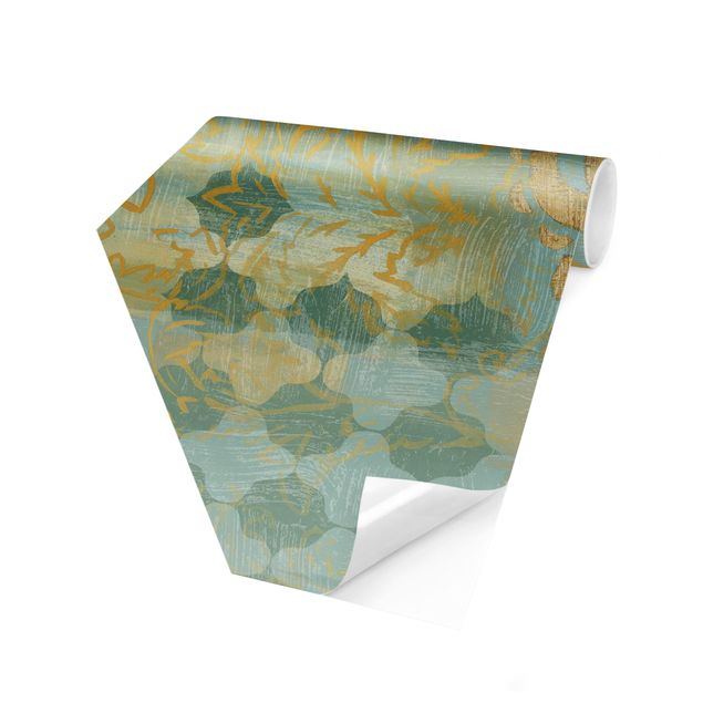 papel de parede com dourado Moroccan Collage In Gold And Turquoise II