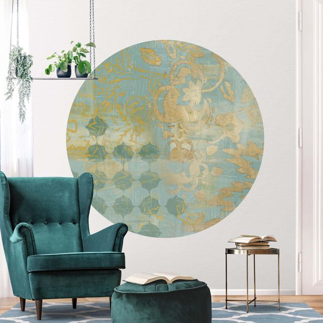 Papel de parede ornamental Moroccan Collage In Gold And Turquoise II