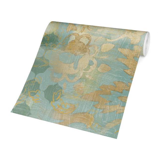 Papel de parede dourado Moroccan Collage In Gold And Turquoise II