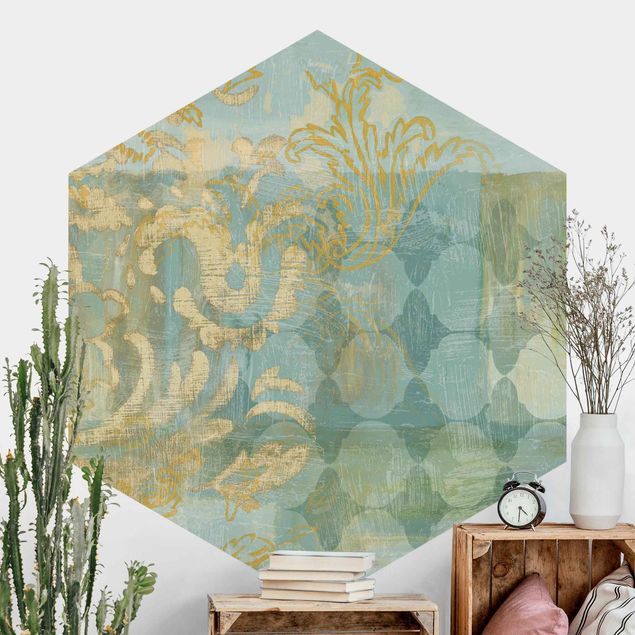 Papel de parede ornamental Moroccan Collage In Gold And Turquoise
