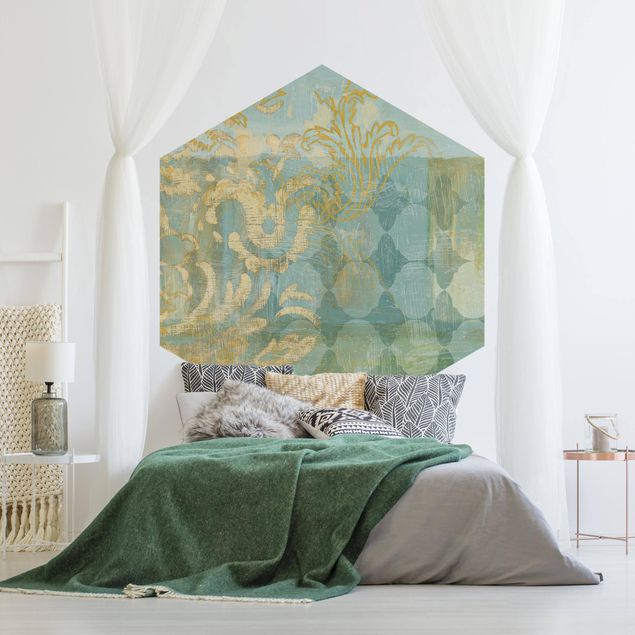 Papel de parede vintage Moroccan Collage In Gold And Turquoise