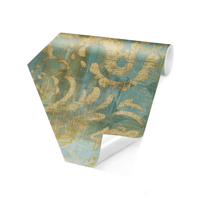 Papel de parede dourado Moroccan Collage In Gold And Turquoise