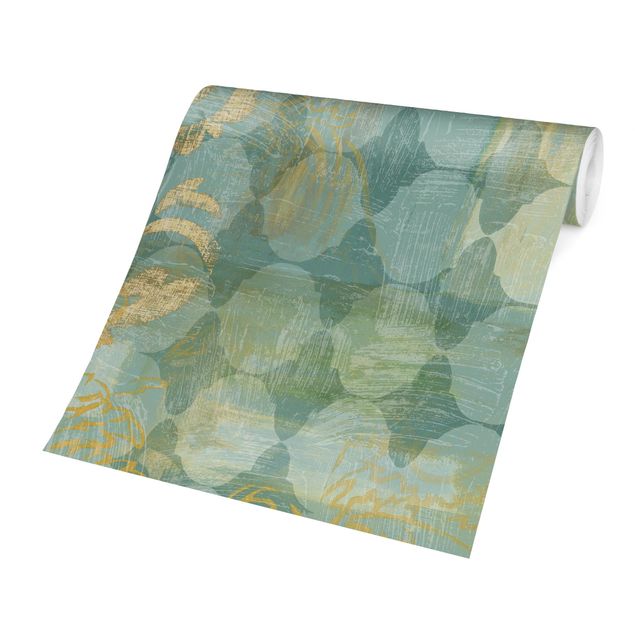 papel de parede com dourado Moroccan Collage In Gold And Turquoise