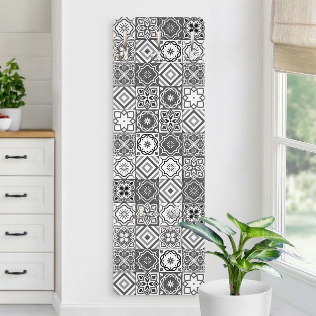 Cabides de parede padrões Mediterranean Tile Pattern Grayscale