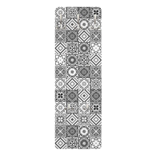 Cabides de parede Mediterranean Tile Pattern Grayscale