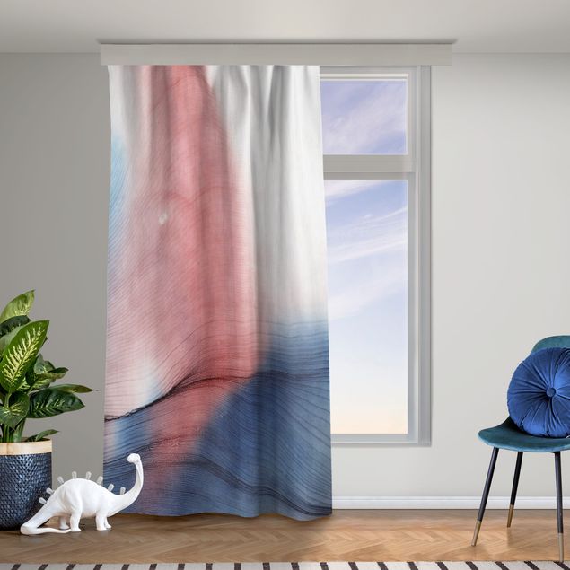 cortinados modernos Mottled Colour Dance In Blue With Red