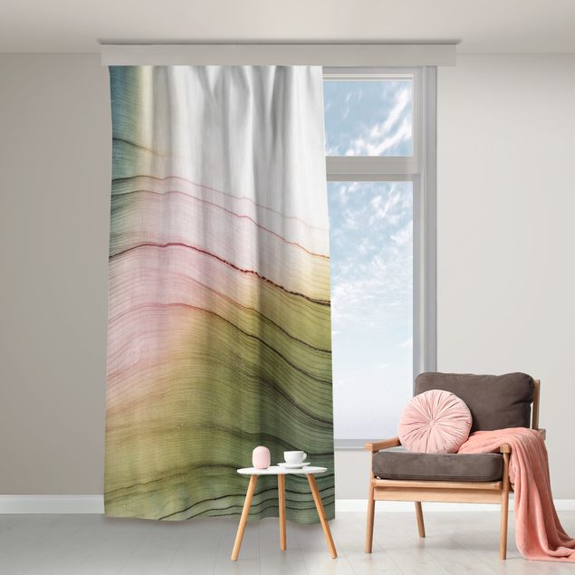 Cortinas modernas Mottled Colours Pink Yellow With Turquoise
