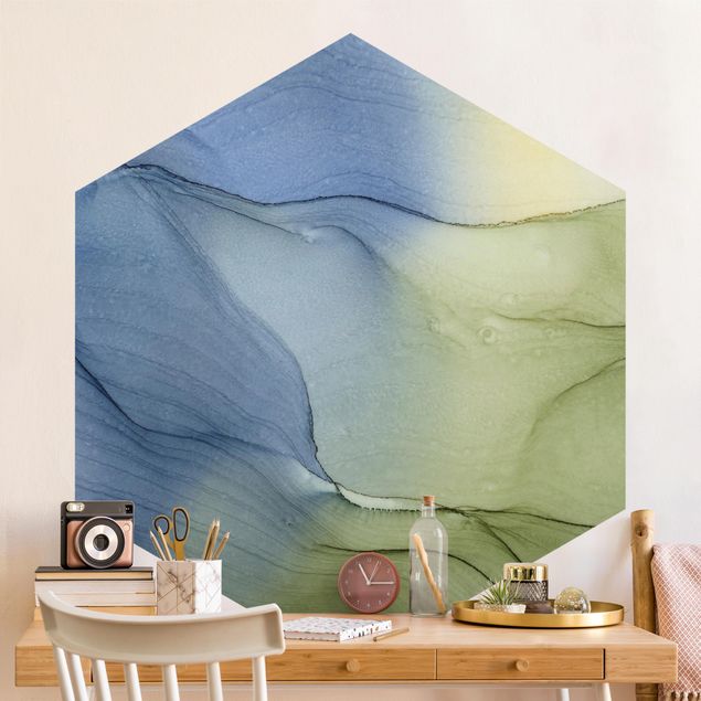 papel de parede moderno para sala Mottled Bluish Grey With Moss Green