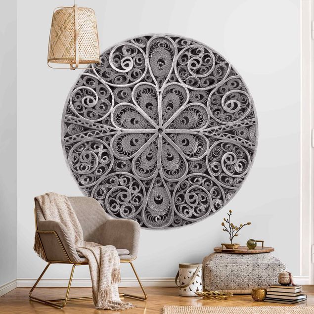 Papel de parede ornamental Metal Ornamentation Mandala In Silver