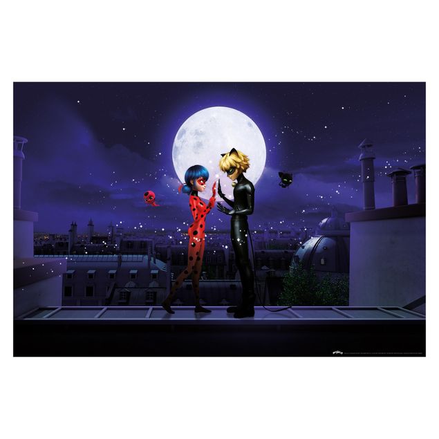 mural para parede Miraculous Ladybug And Cat Noir In The Moonlight
