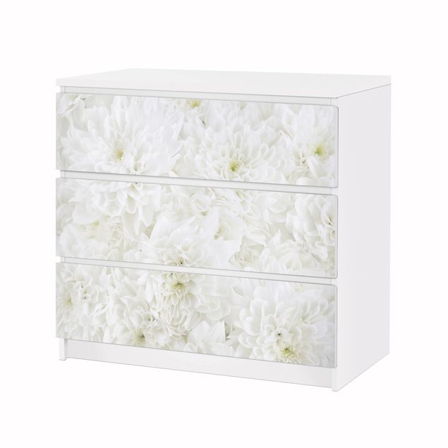 Papel autocolante para móveis Cómoda Malm Dahlias Sea Of Flowers White