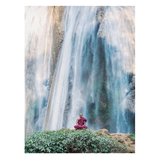 Quadros natureza Monk At Waterfall