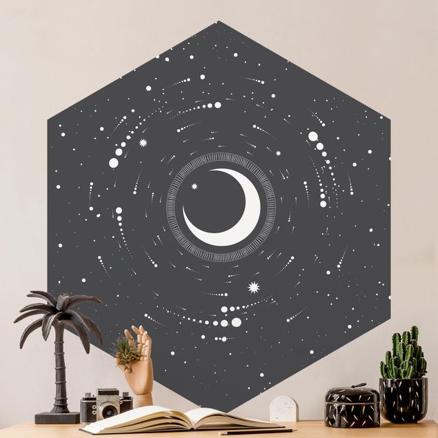Papel de parede céu Moon In Star Circle