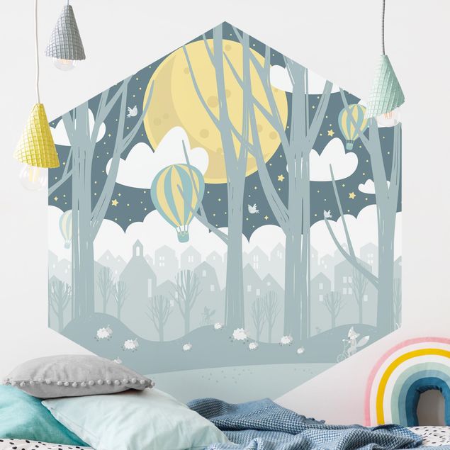 decoração para quartos infantis Moon With Trees And Houses