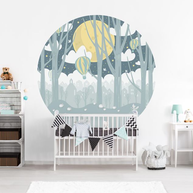 decoração quarto bebé Moon With Trees And Houses