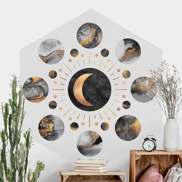 decoraçoes cozinha Moon Phases Abstract Gold