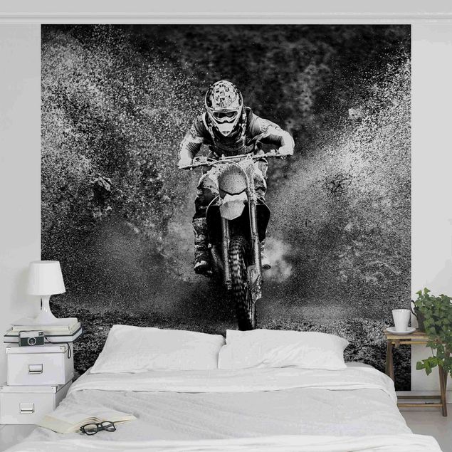 Papel de parede preto e branco Motocross In The Mud