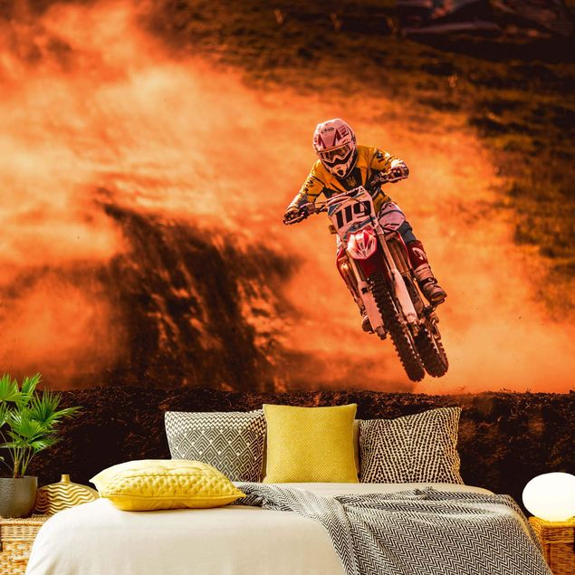 Papel de parede laranja Motocross In The Dust