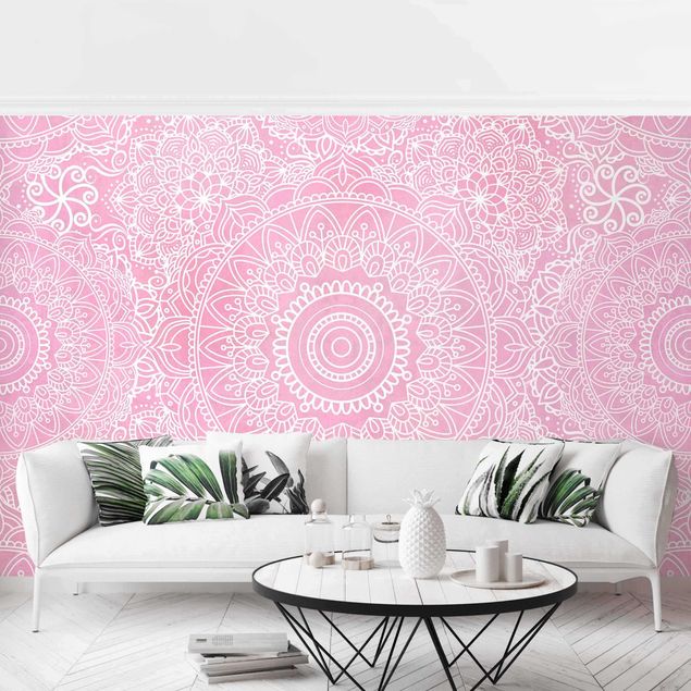 Papel de parede ornamental Pattern Mandala Light Pink