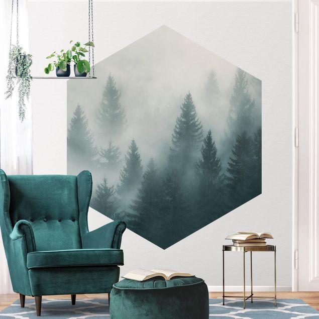 papel de parede para quarto de casal moderno Coniferous Forest In Fog