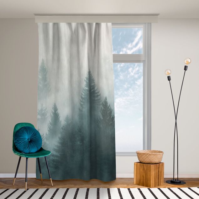cortinados modernos Coniferous Forest In Fog
