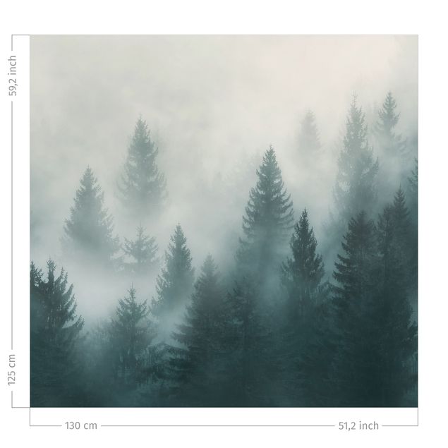 cortinas à medida Coniferous Forest In Fog