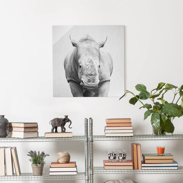 Quadros em vidro em preto e branco Rhinoceros Nora Black And White