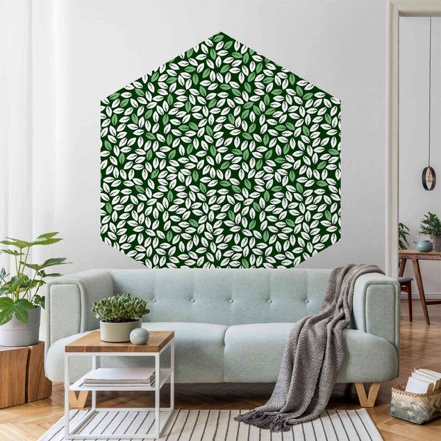 papel de parede prateado Natural Pattern Rain Of Leaves In Green