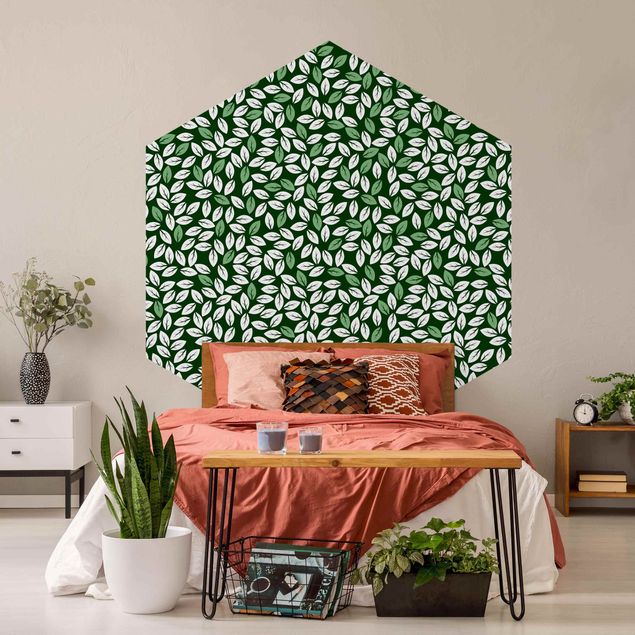 papel de parede para quarto de casal moderno Natural Pattern Rain Of Leaves In Green