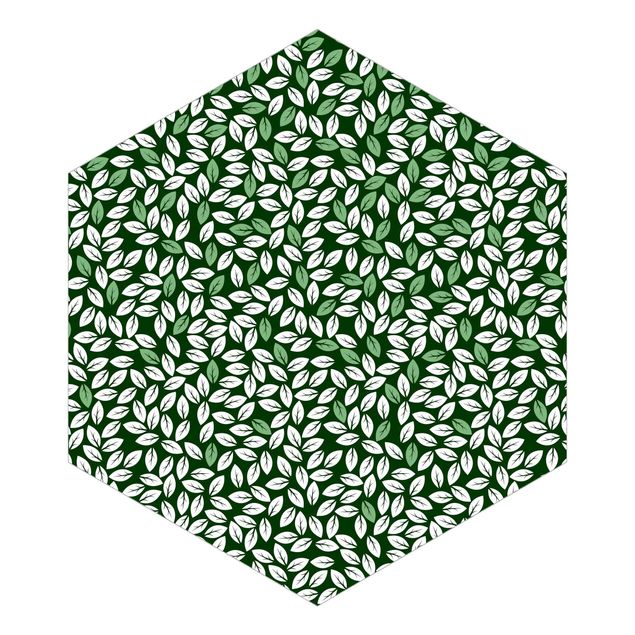 Papel de parede hexagonal Natural Pattern Rain Of Leaves In Green