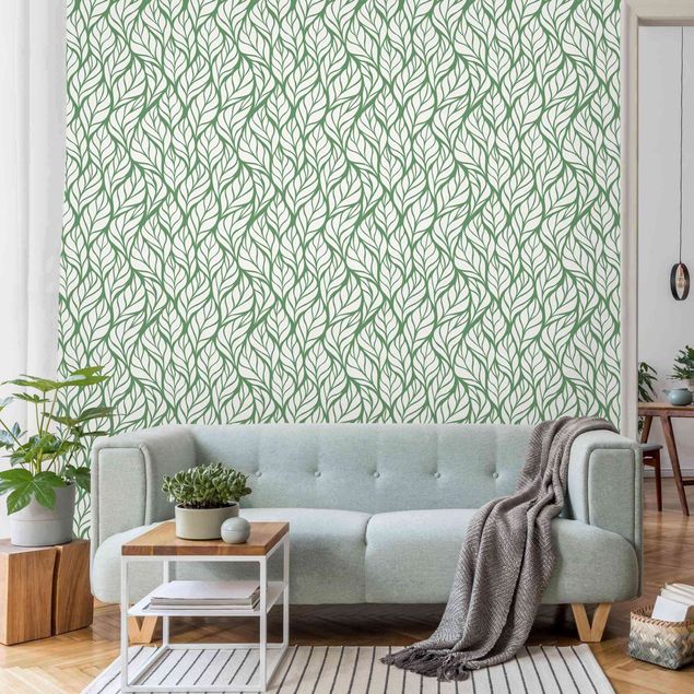 papel de parede moderno Natural Pattern Large Leaves On Green