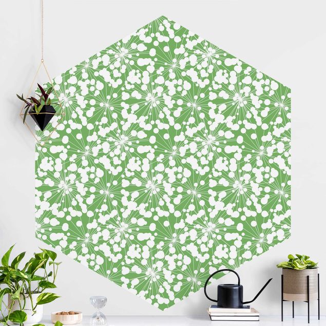 Papel de parede dente-de-leão Natural Pattern Dandelion With Dots In Front Of Green