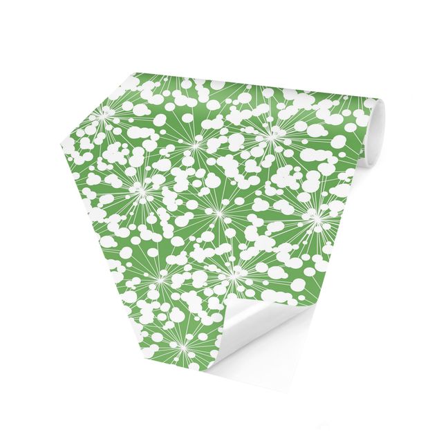 Papel de parede hexagonal Natural Pattern Dandelion With Dots In Front Of Green