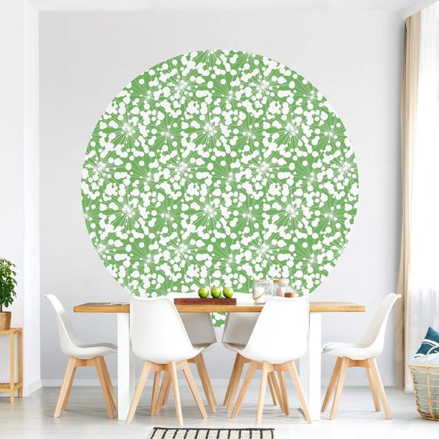 Papel de parede dente-de-leão Natural Pattern Dandelion With Dots In Front Of Green