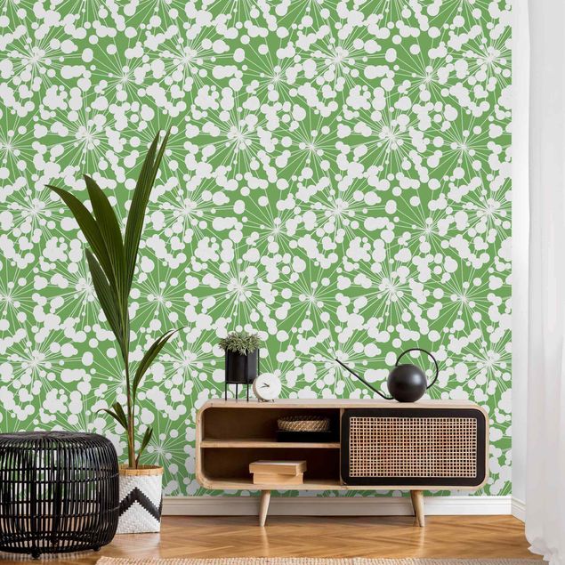 papel de parede moderno para sala Natural Pattern Dandelion With Dots In Front Of Green