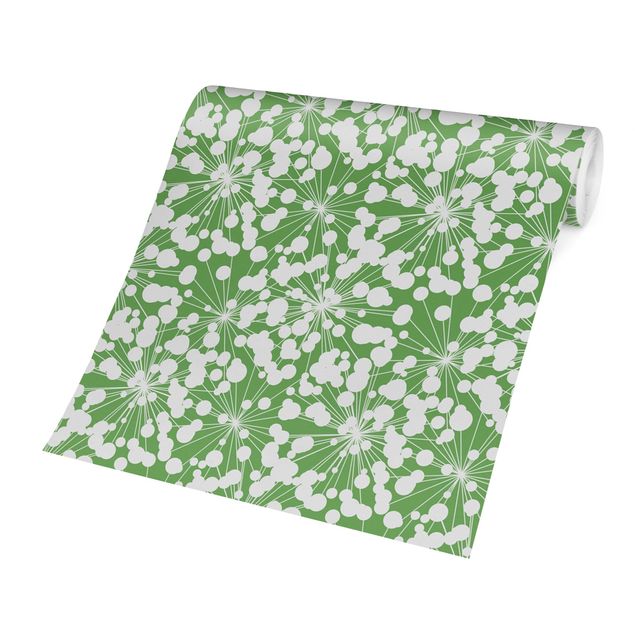 Papel de parede com verde Natural Pattern Dandelion With Dots In Front Of Green