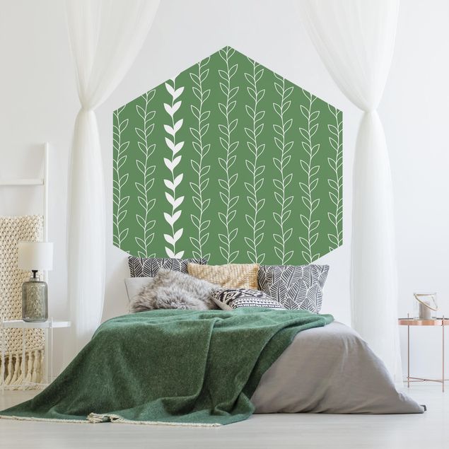 papel de parede para quarto de casal moderno Natural Pattern Tendril Lines On Green