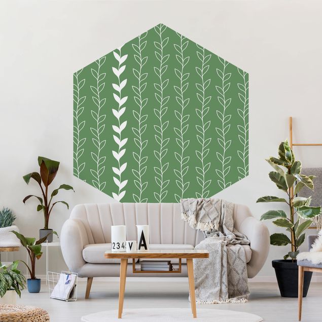 papel de parede floral Natural Pattern Tendril Lines On Green