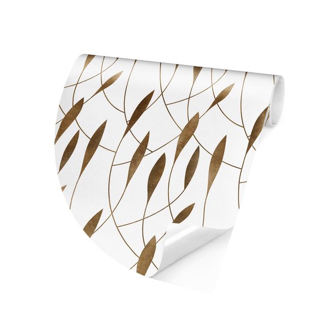 papel de parede prateado Natural Pattern Sweeping Leaves In Gold